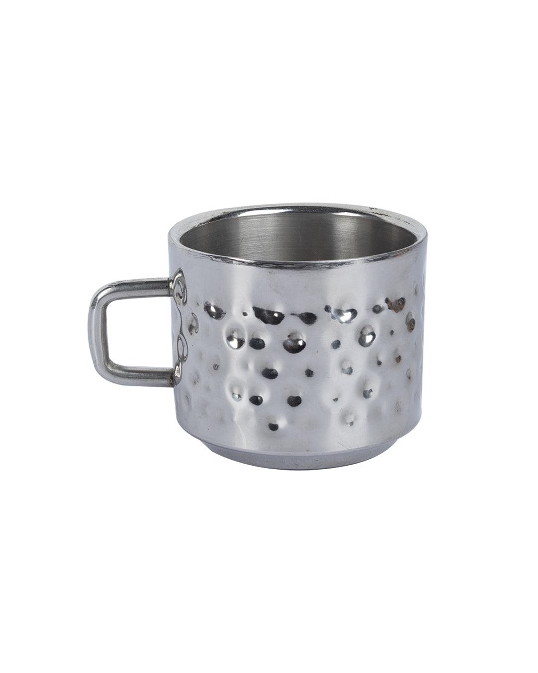 Market 99 Stainless Steel Hammered Tea & Coffee Mugs ( Set Of 4, 100mL, Silver Colour ) - MARKET 99