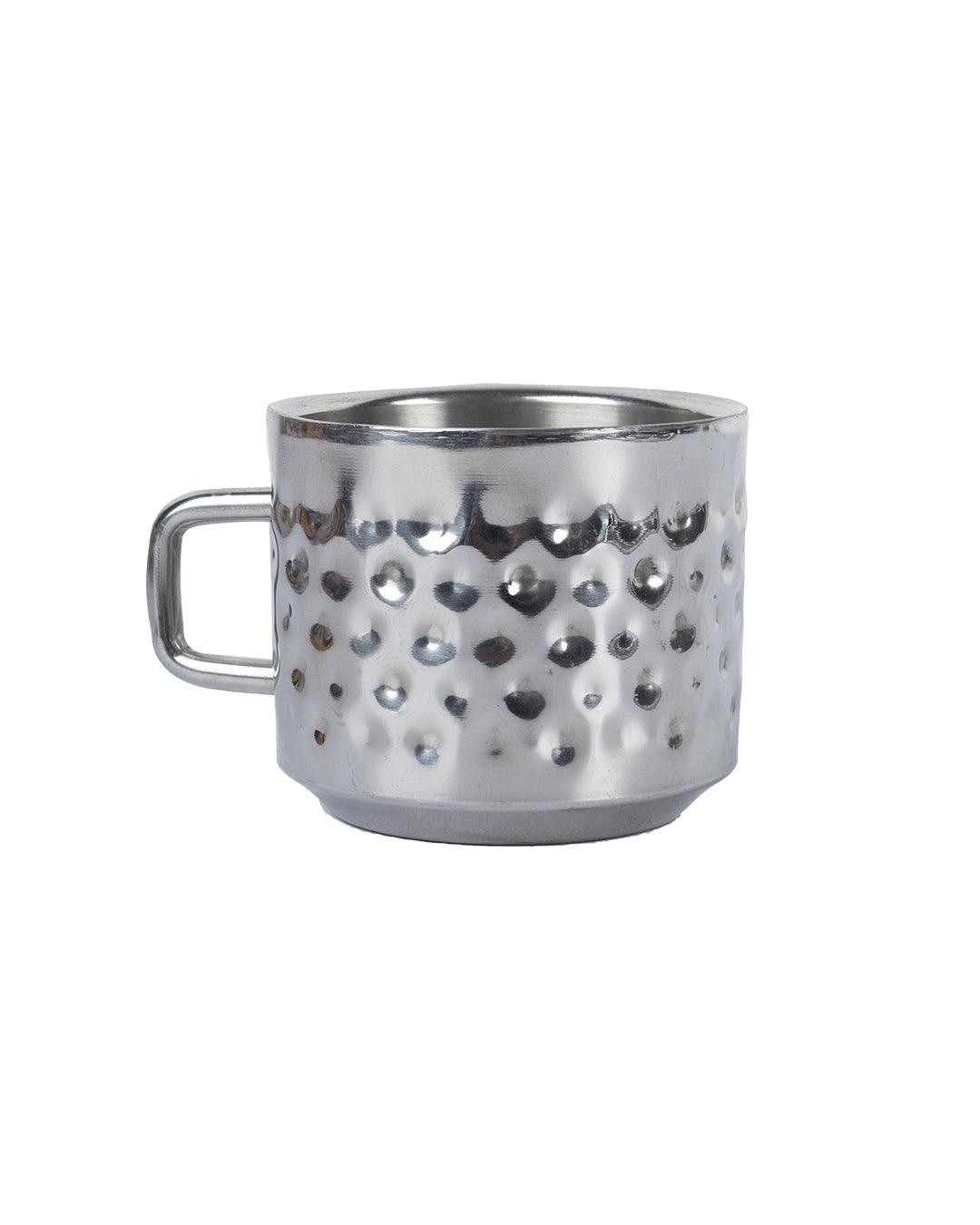 Market 99 Stainless Steel Hammered Tea & Coffee Mugs ( Set Of 4, 100mL, Silver Colour ) - MARKET 99