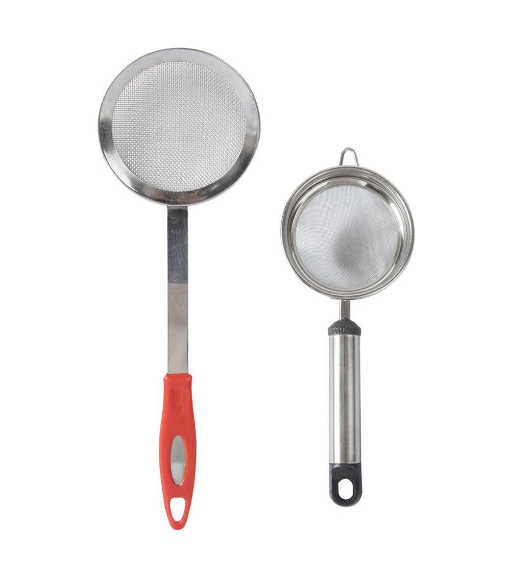 Market 99 Stainless Steel Tea Strainer + SS Jara Frying Stainer (Set of 2, Combo, Silver Colour) - MARKET 99