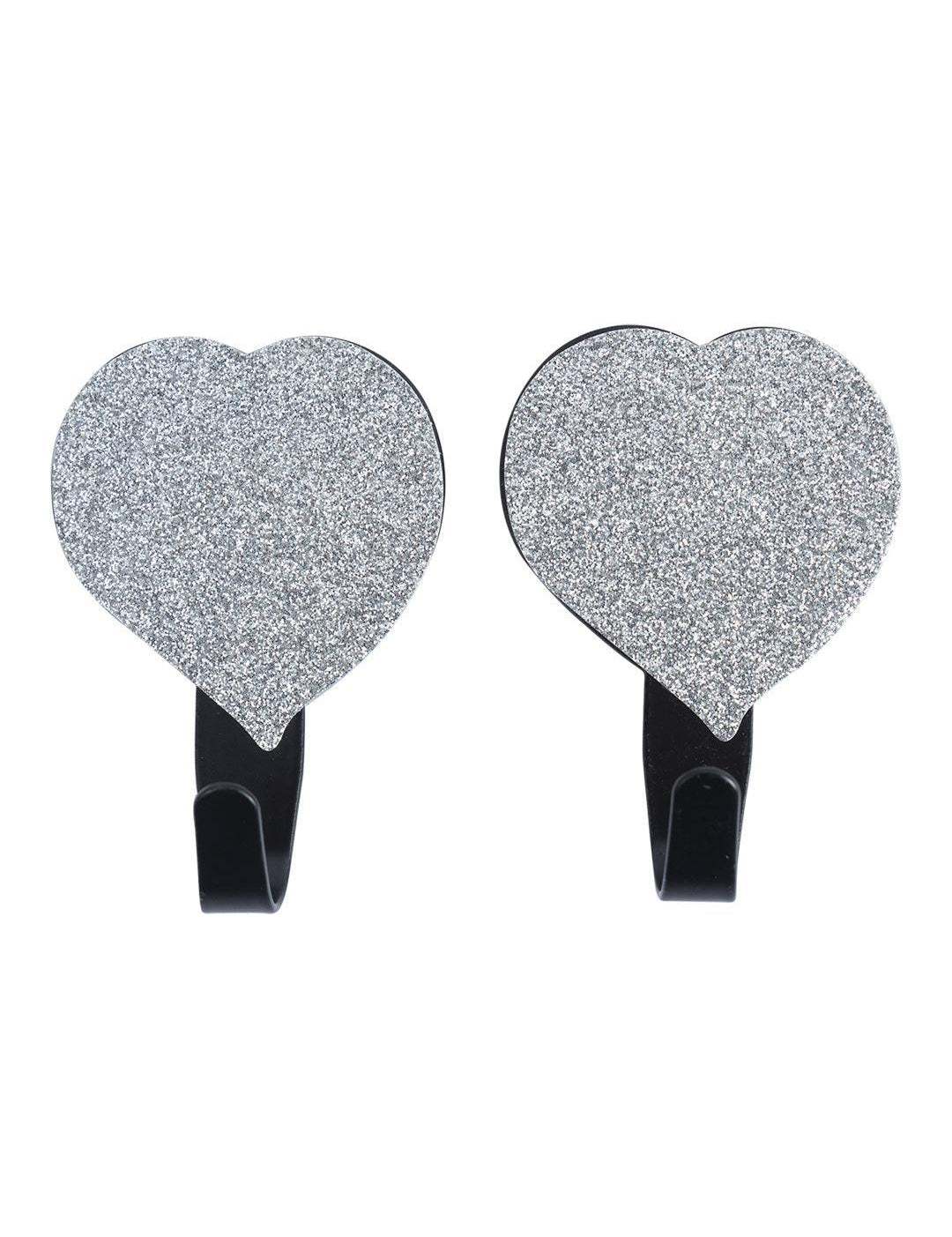 Market 99 Sticky Hook Pack Of 2 Pcs, Shimmering Heart, Silver, Plastic - MARKET 99