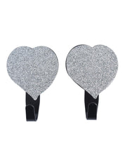 Market 99 Sticky Hook Pack Of 2 Pcs, Shimmering Heart, Silver, Plastic - MARKET 99