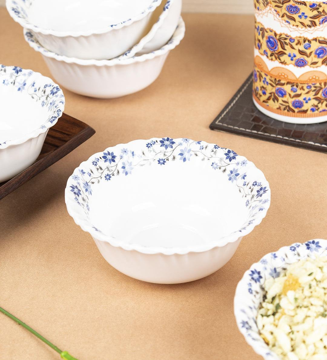 Market 99 Tableware Melamine Glossy Floral Finish Soup Bowls for Dining Table ( Set Of 6, 210 mL ) - MARKET 99