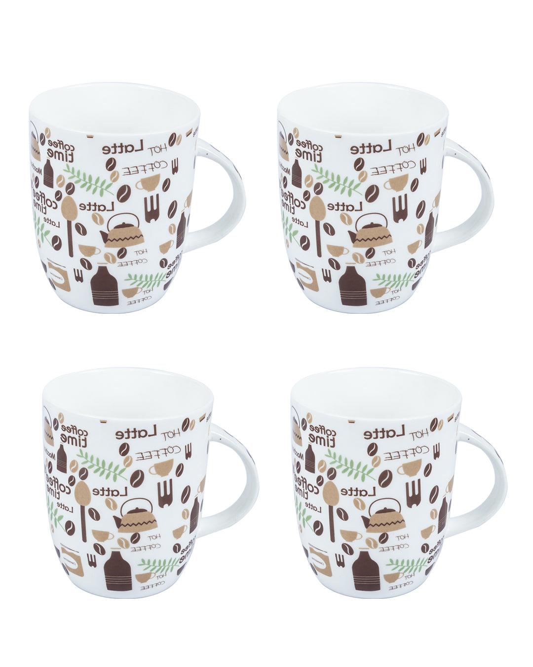 Market 99 - 'THE COFFEE TIME' Graphic Print Drinkware Glossy Ceramic Coffee Mugs ( Set Of 4, 300 mL) - MARKET 99