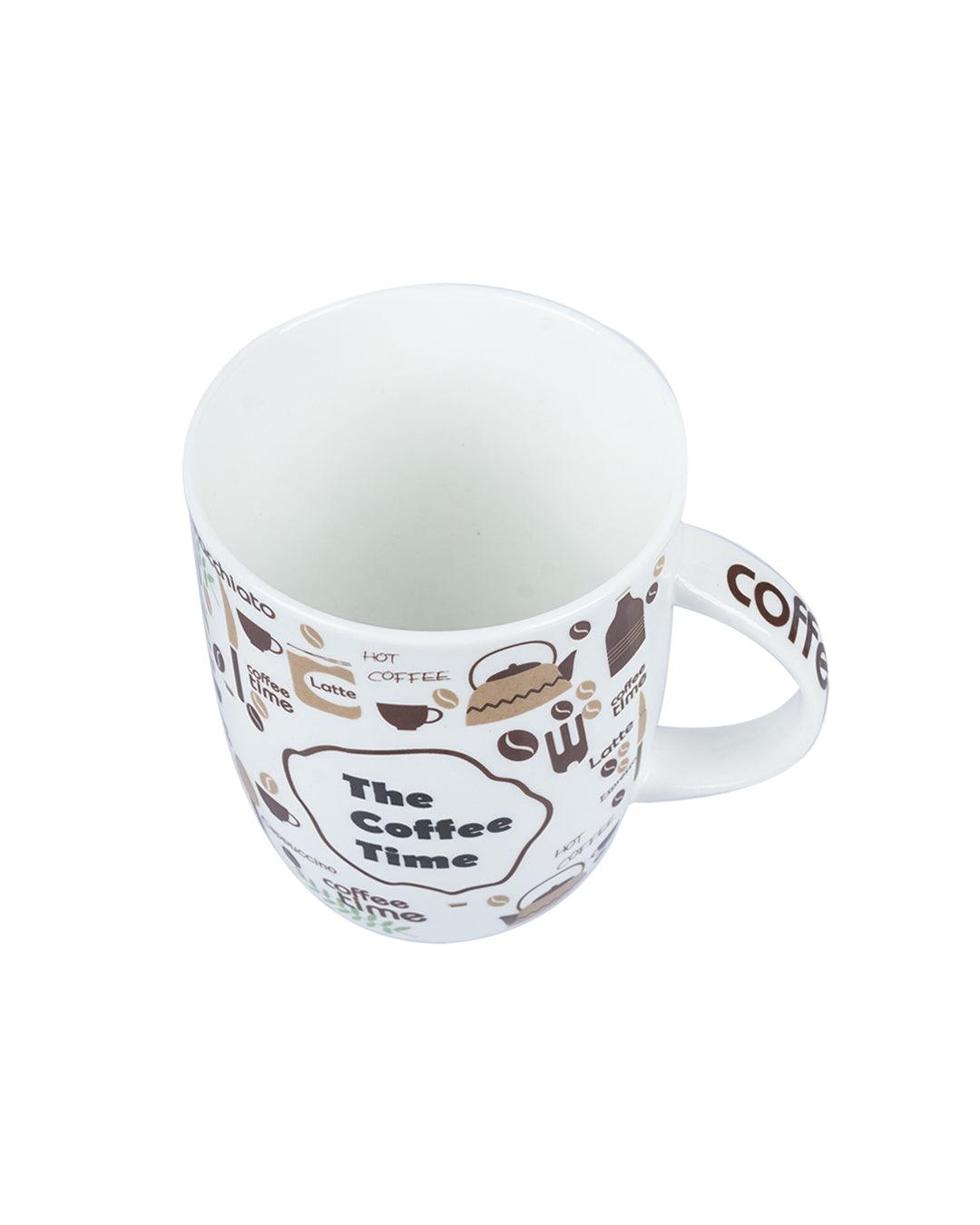 Market 99 - 'THE COFFEE TIME' Graphic Print Drinkware Glossy Ceramic Coffee Mugs ( Set Of 4, 300 mL) - MARKET 99