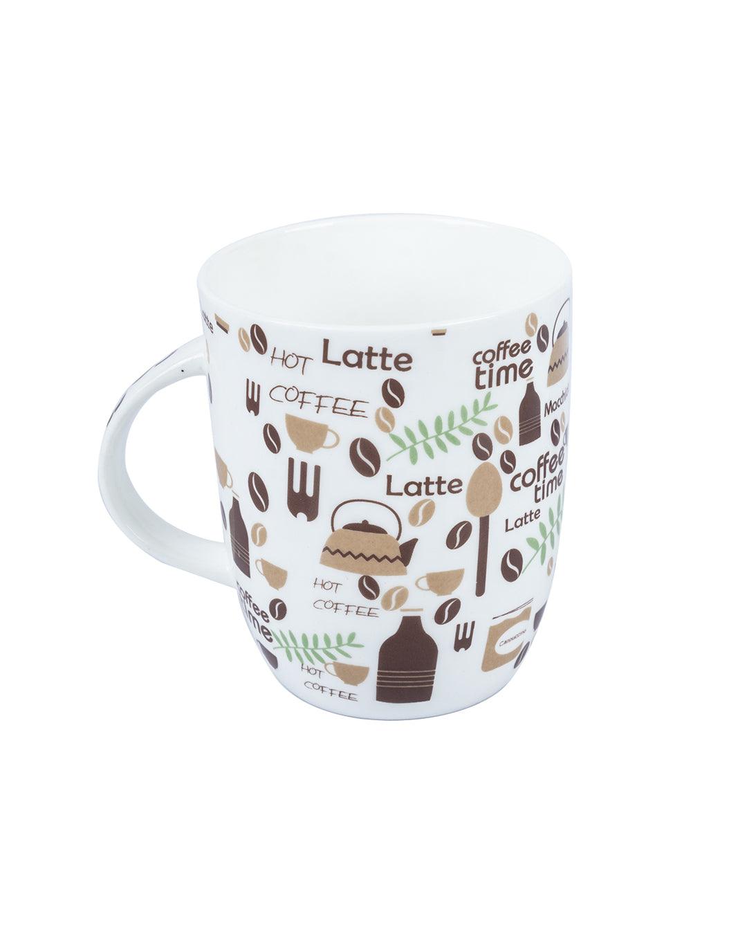 Market 99 - 'THE COFFEE TIME' Graphic Print Drinkware Glossy Ceramic Coffee Mugs ( Set Of 4, 300 mL) - MARKET 99