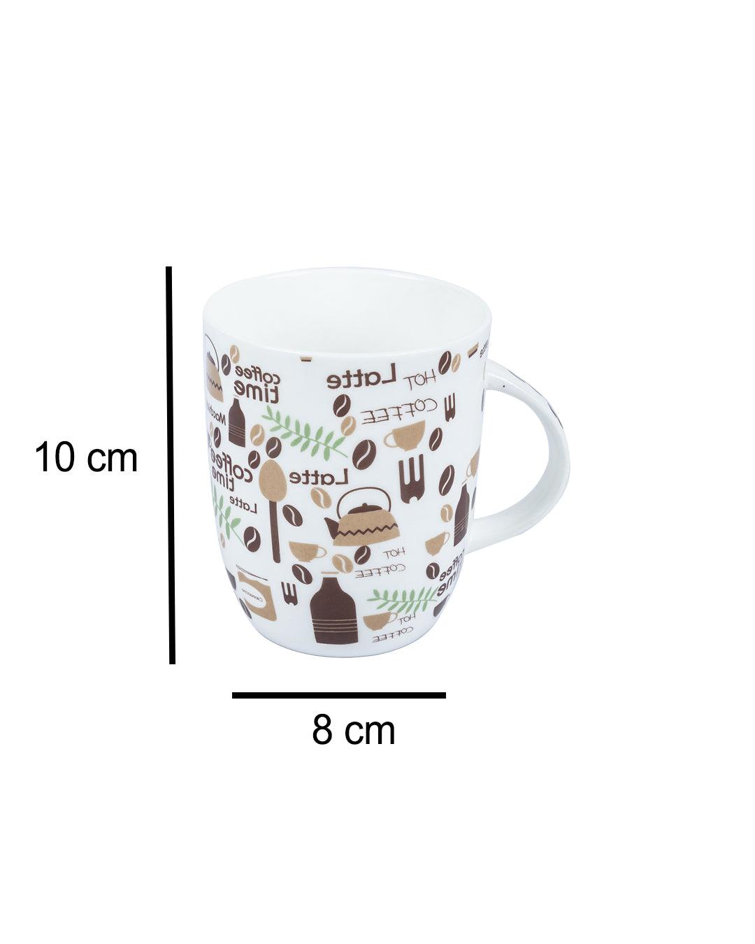 Market 99 - 'THE COFFEE TIME' Graphic Print Drinkware Glossy Ceramic Coffee Mugs ( Set Of 4, 300 mL) - MARKET 99