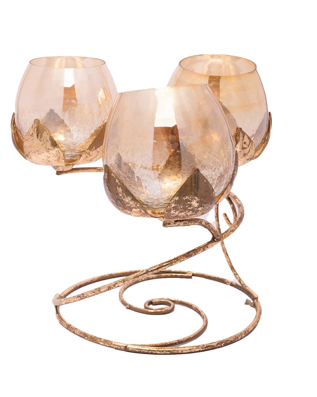 Market99 3 Crackle Glass Votive With Metal T-Light Candle Holder - MARKET 99