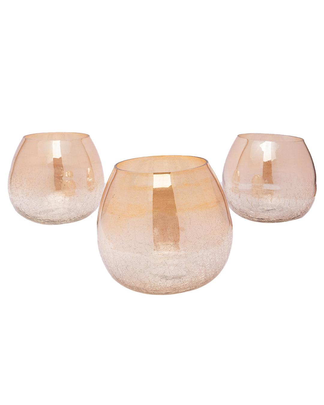 Market99 3 Crackle Glass Votive With Metal T-Light Candle Holder - MARKET 99