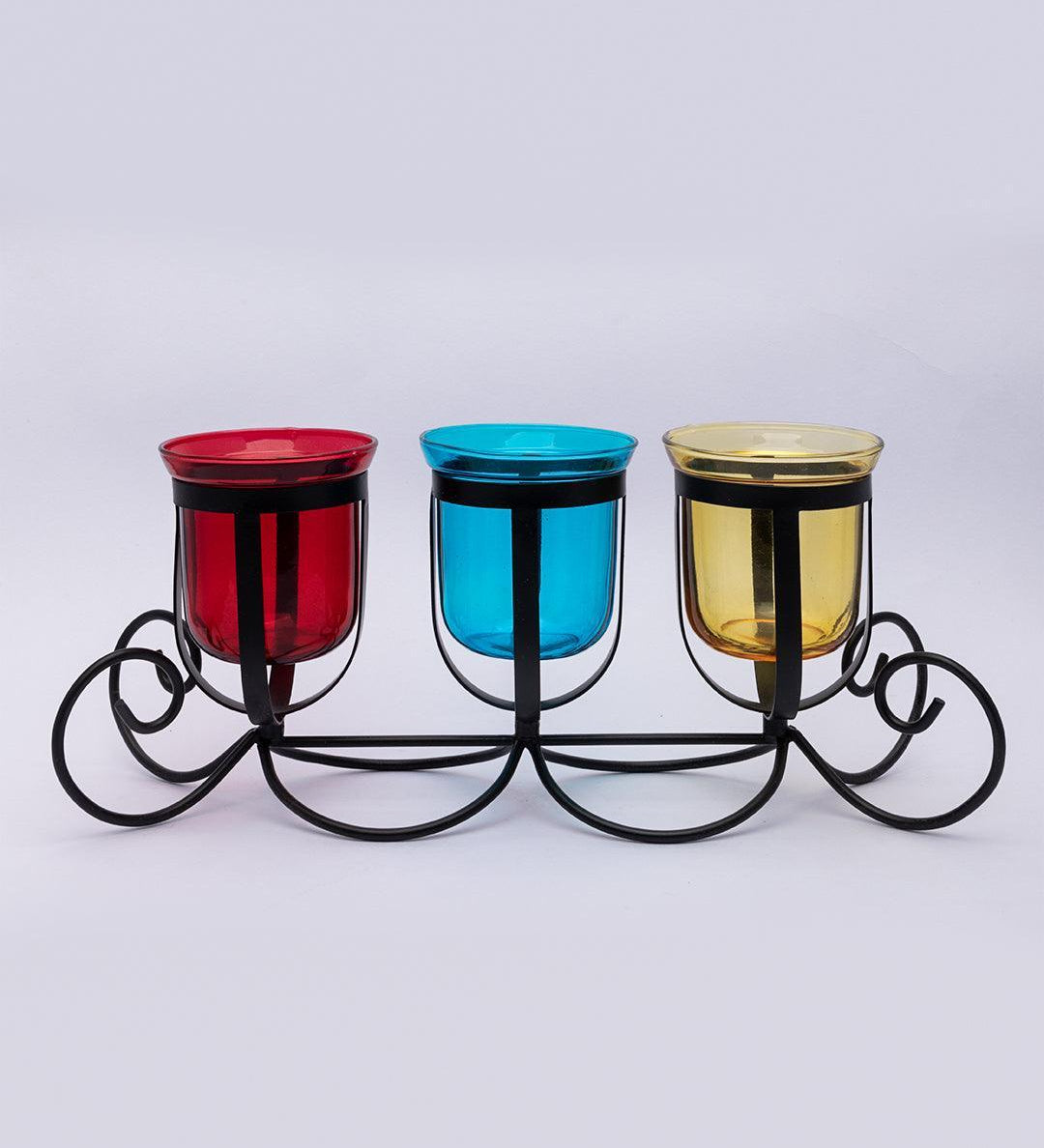 Market99 3 T-Light Candle Holder, Multicolour Votive Holder, Modern Design, Black Finish, Mild Steel - MARKET 99