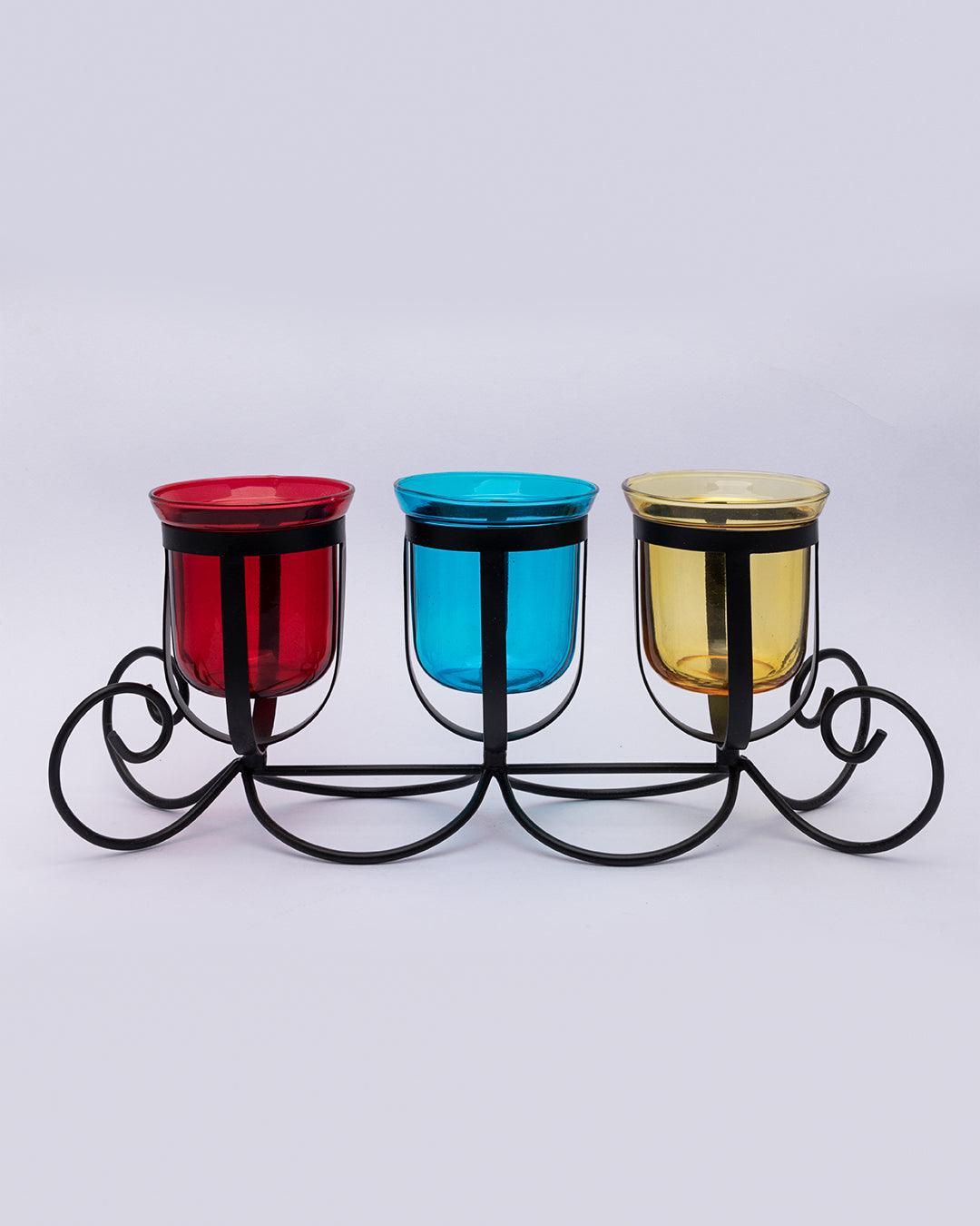 Market99 3 T-Light Candle Holder, Multicolour Votive Holder, Modern Design, Black Finish, Mild Steel - MARKET 99