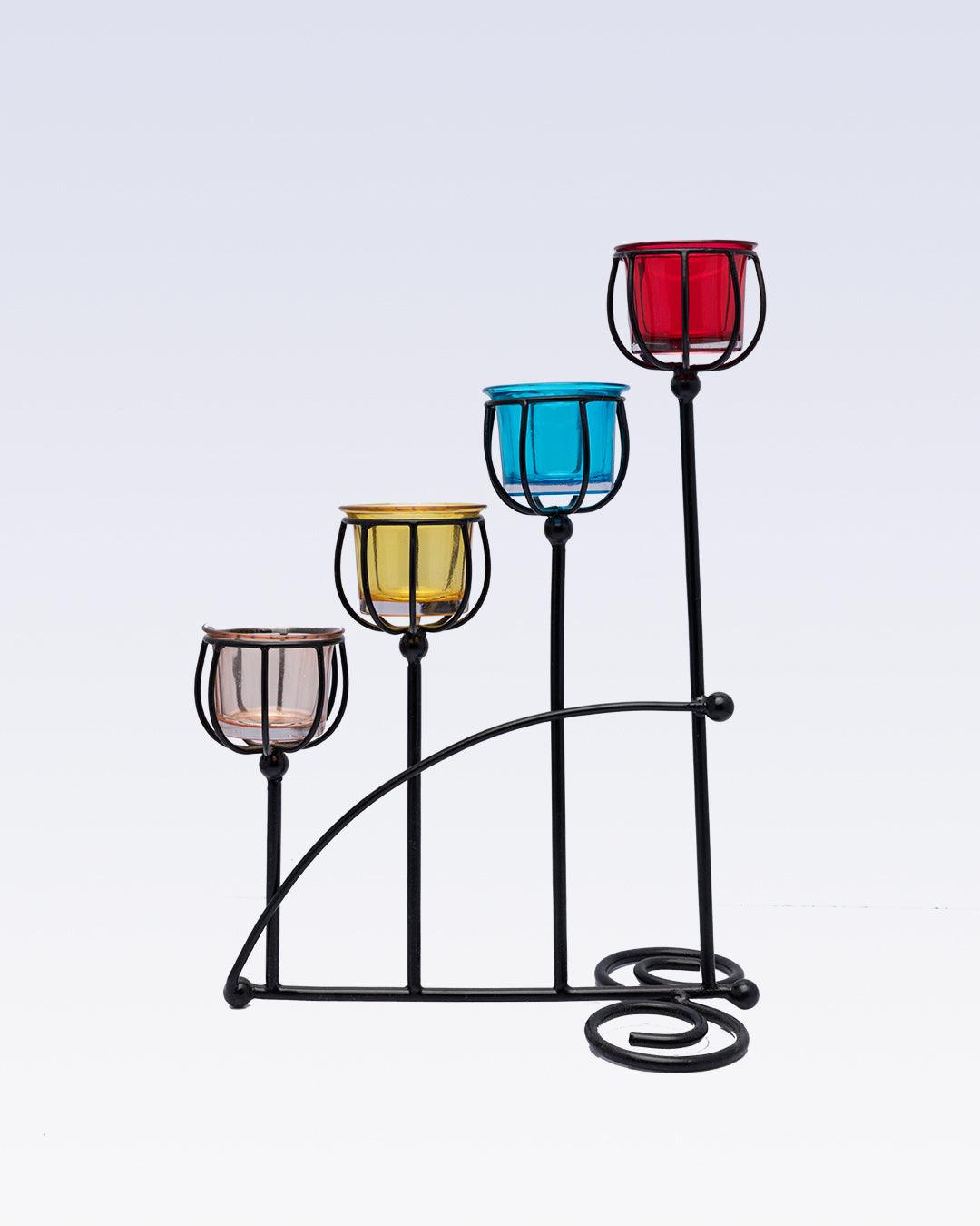 Market99 3 T-Light Candle Holder, Multicolour Votive Holder, Modern Design, Black Finish, Mild Steel - MARKET 99