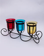 Market99 3 T-Light Candle Holder, Multicolour Votive Holder, Modern Design, Black Finish, Mild Steel - MARKET 99