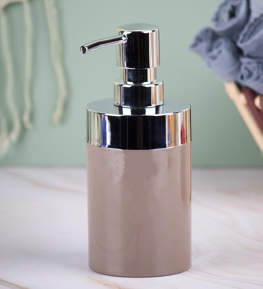 Market99 340mL Refillable Soap Dispenser With Silver Pump & Brown Soap Holder - MARKET 99