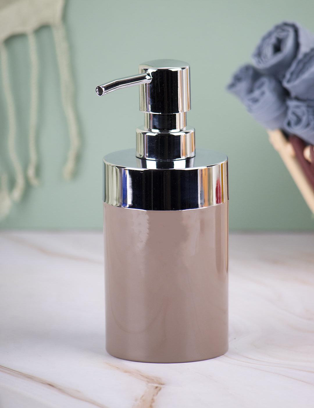 Market99 340mL Refillable Soap Dispenser With Silver Pump & Brown Soap Holder - MARKET 99