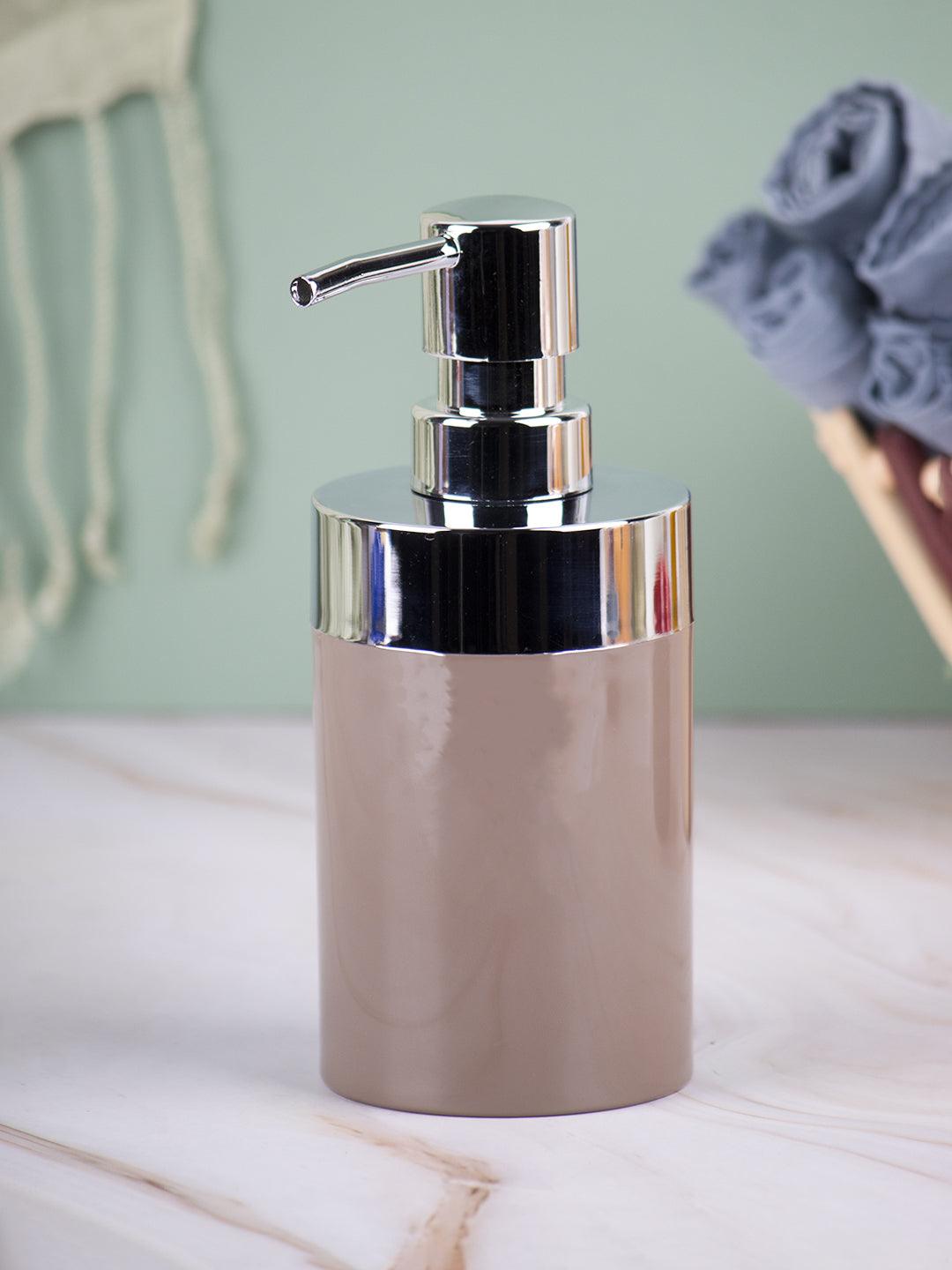 Market99 340mL Refillable Soap Dispenser With Silver Pump & Brown Soap Holder - MARKET 99