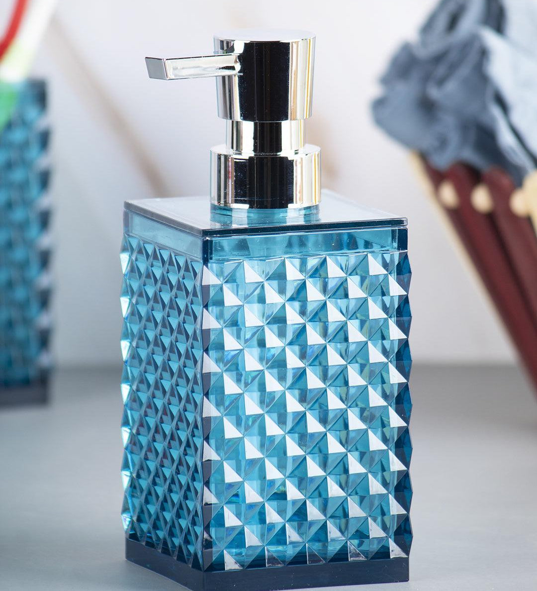 Market99 340mL Refillable Soap Dispenser With Silver Pump & Light Blue Plastic Liquid Soap Holder - MARKET 99
