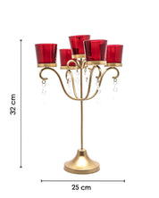 Market99 5 Arms T-Light Candle Holder, Red Votive, Clear Crystal, Gold Finish, Mild Steel - MARKET 99