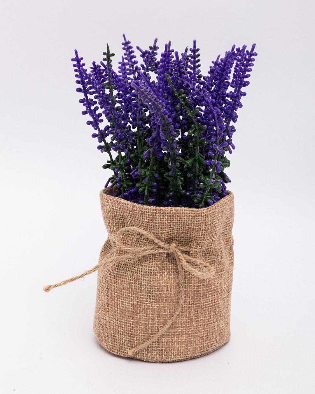 Market99 Artificial Flower with Jute Sack, Purple, Plastic & Jute - MARKET 99