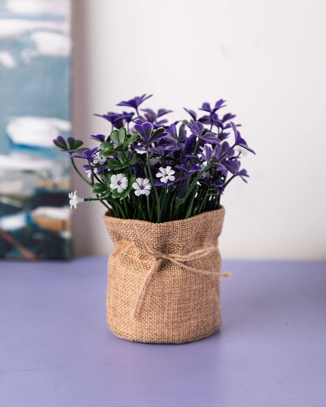 Market99 Artificial Flower with Jute Sack, Purple, Plastic - MARKET 99