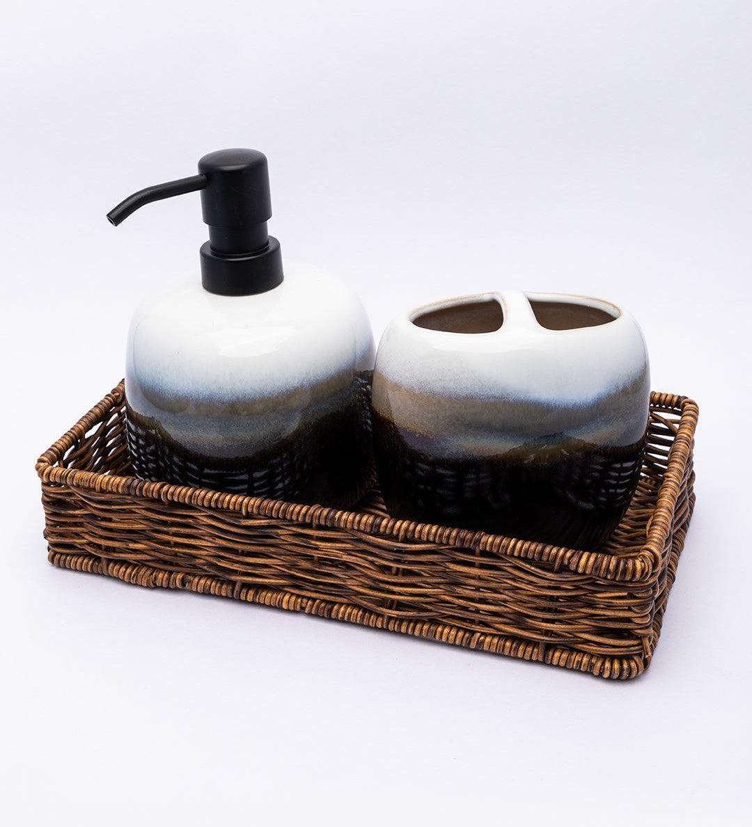 Market99 Bathroom Set, Rust Proof Chrome Finish, with Wooden Top, Blue, Ceramic - MARKET 99