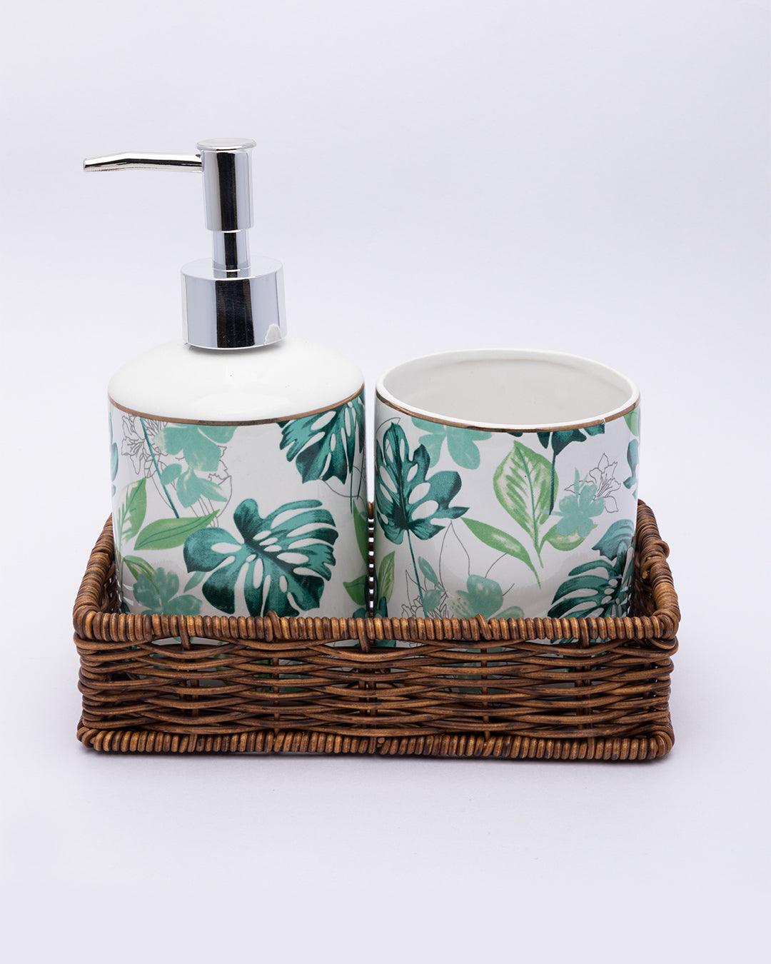 Market99 Bathroom Set, Rust Proof Chrome Finish, with Wooden Top, Green, Ceramic - MARKET 99