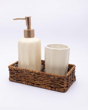 Market99 Bathroom Set, Rust Proof Chrome Finish, with Wooden Top, Off White, Ceramic - MARKET 99