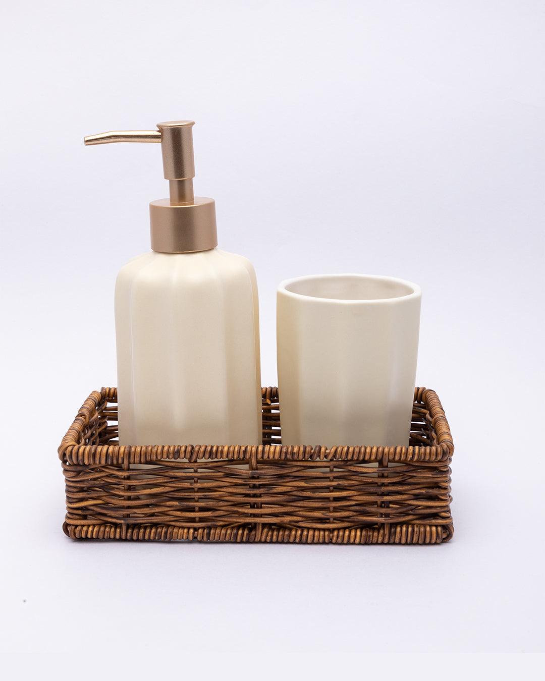 Market99 Bathroom Set, Rust Proof Chrome Finish, with Wooden Top, Off White, Ceramic - MARKET 99