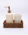 Market99 Bathroom Set, Rust Proof Chrome Finish, with Wooden Top, Off White, Ceramic - MARKET 99