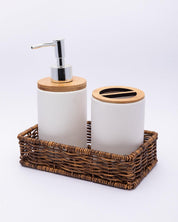 Market99 Bathroom Set, Rust Proof Chrome Finish, with Wooden Top, White, Ceramic - MARKET 99