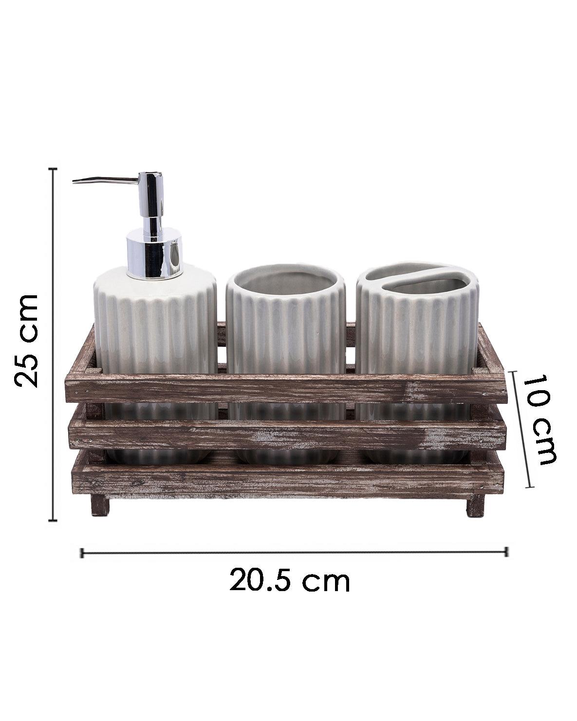 Market99 Bathroom Set, Rust Proof Chrome Finish, with Wooden Top, White, Ceramic - MARKET 99