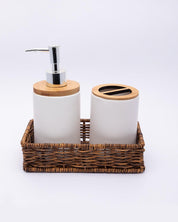 Market99 Bathroom Set, Rust Proof Chrome Finish, with Wooden Top, White, Ceramic - MARKET 99