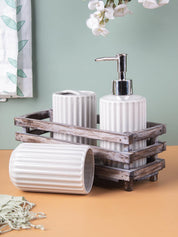 Market99 Bathroom Set, Rust Proof Chrome Finish, with Wooden Top, White, Ceramic - MARKET 99