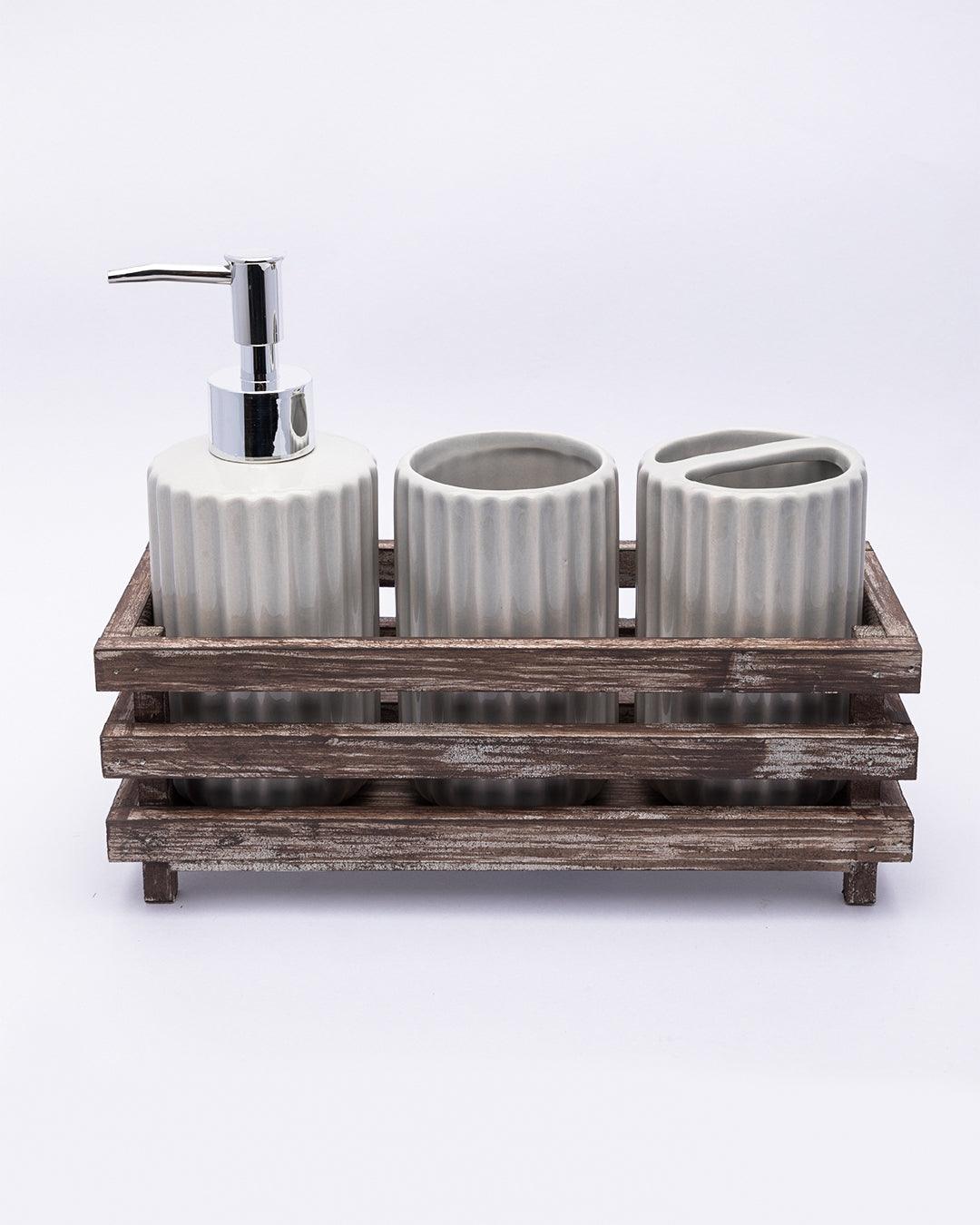 Market99 Bathroom Set, Rust Proof Chrome Finish, with Wooden Top, White, Ceramic - MARKET 99