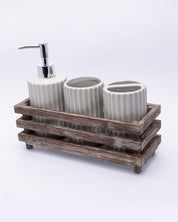 Market99 Bathroom Set, Rust Proof Chrome Finish, with Wooden Top, White, Ceramic - MARKET 99