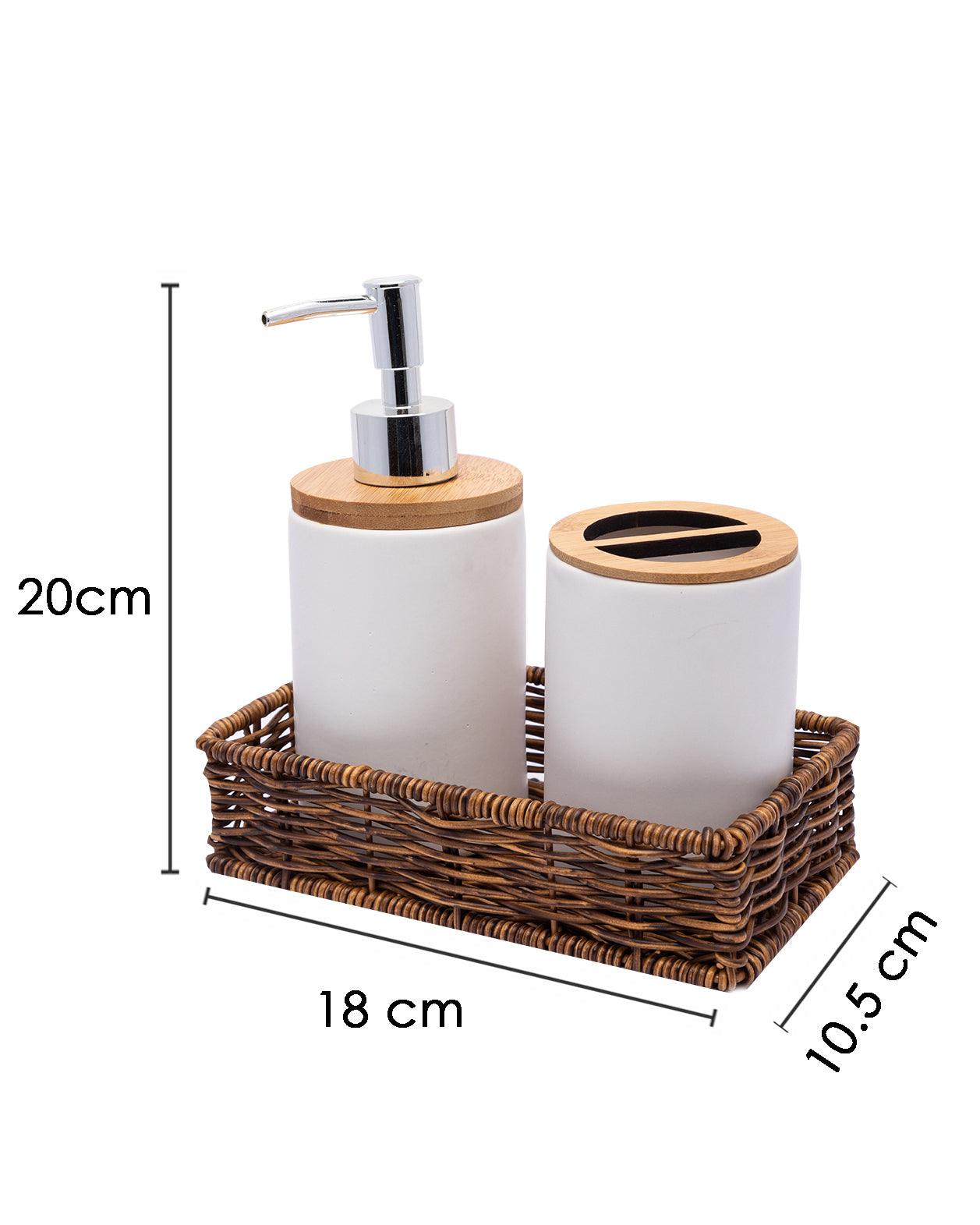 Market99 Bathroom Set, Rust Proof Chrome Finish, with Wooden Top, White, Ceramic - MARKET 99