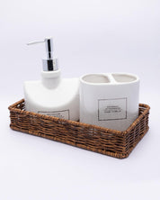 Market99 Bathroom Set, Rust Proof Chrome Finish, with Wooden Top, White, Ceramic - MARKET 99