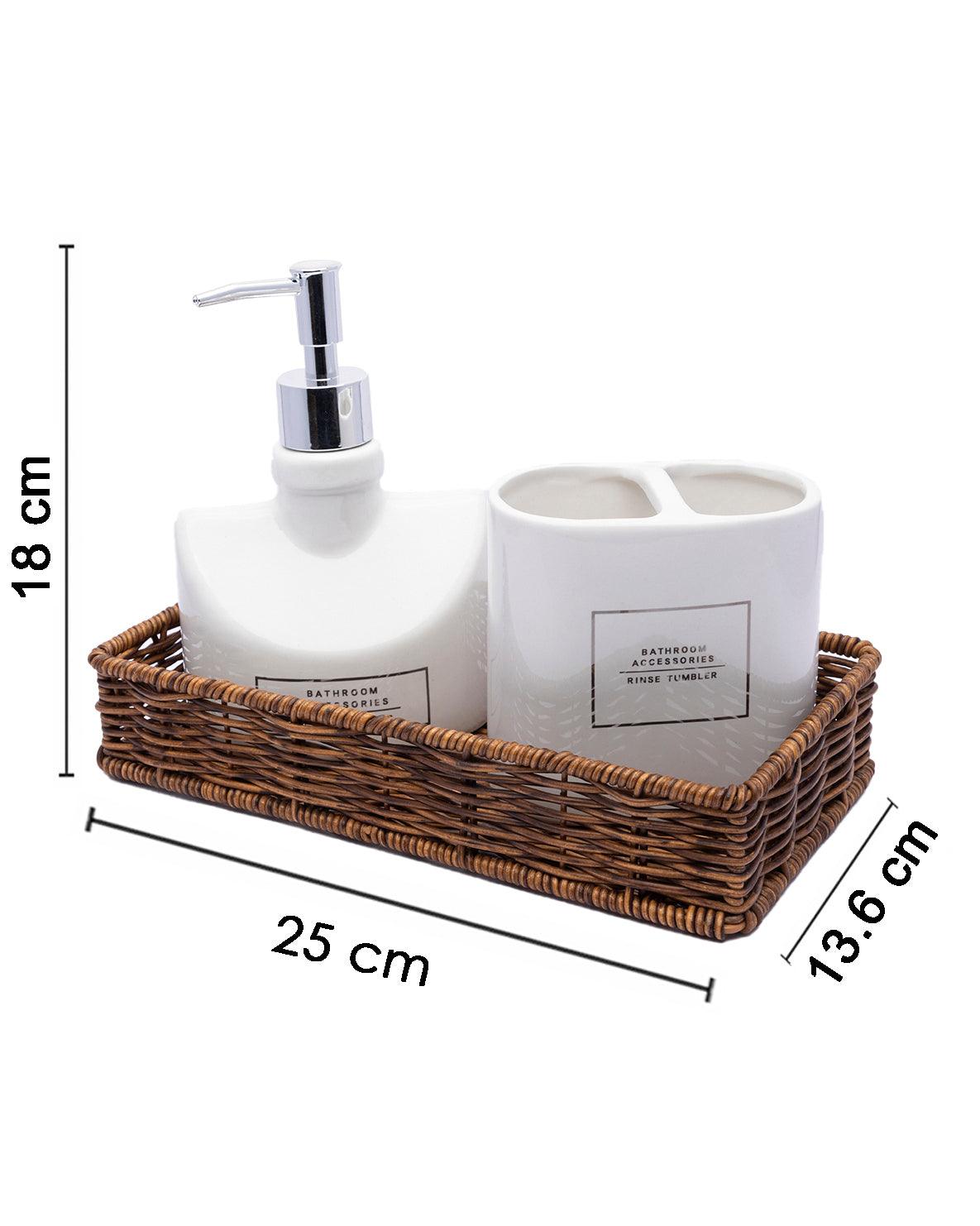 Market99 Bathroom Set, Rust Proof Chrome Finish, with Wooden Top, White, Ceramic - MARKET 99