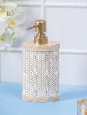 Beige Polyresin Soap Dispenser with Golden Pump - 280 mL