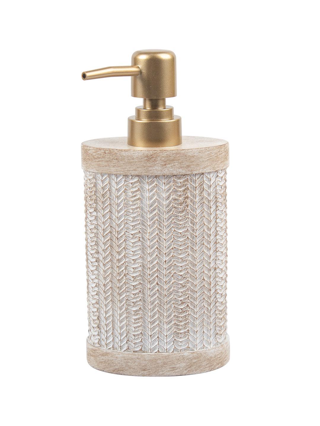 Beige Polyresin Soap Dispenser with Golden Pump - 280 mL