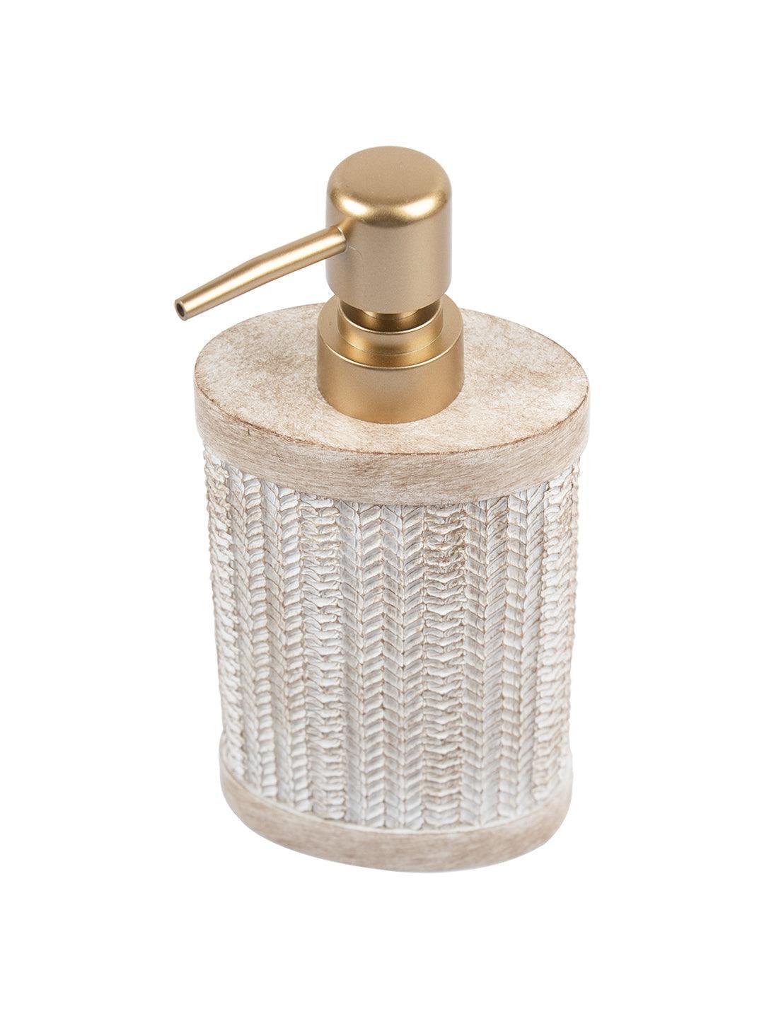 Beige Polyresin Soap Dispenser with Golden Pump - 280 mL