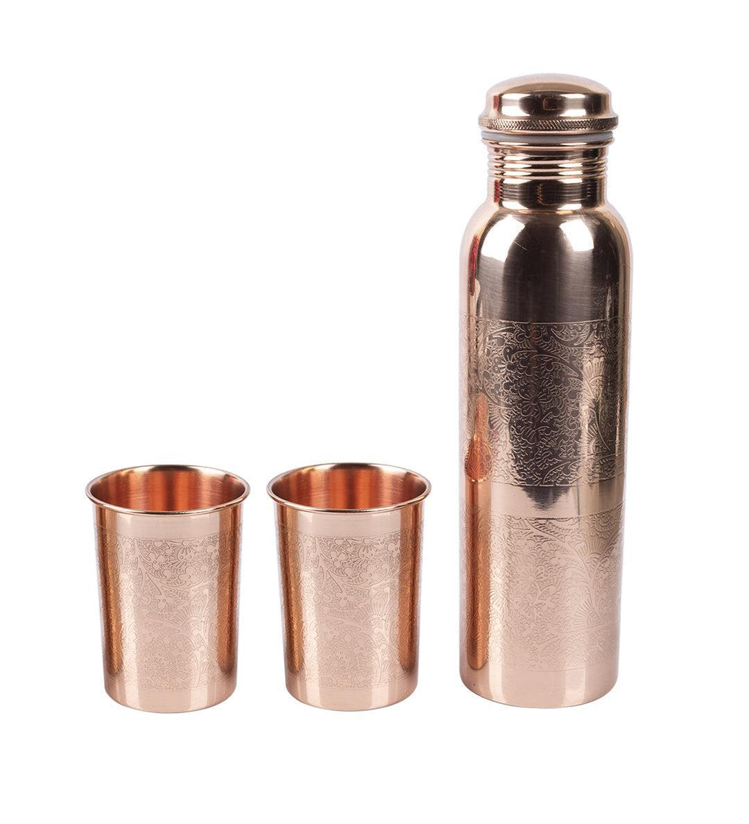 Market99 Bottle with Tumbler Set, 1 Bottle, 2 Tumblers, Copper, Set of 3, 1 Litre - MARKET 99