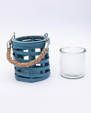 Market99 Candleholder, Woodchip, Lantern, Blue, Wood - MARKET 99