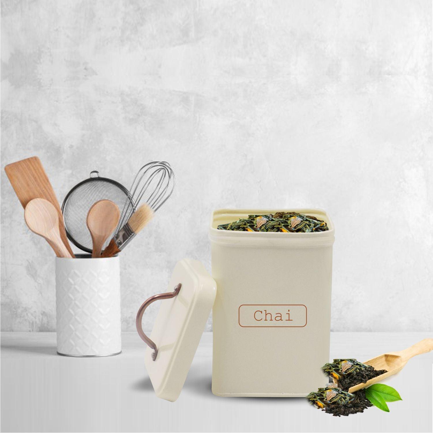 Market99 Chai Jar, Kitchen Decorative, Countertop Metal Storage Jar, Ivory, Mild Steel - MARKET 99