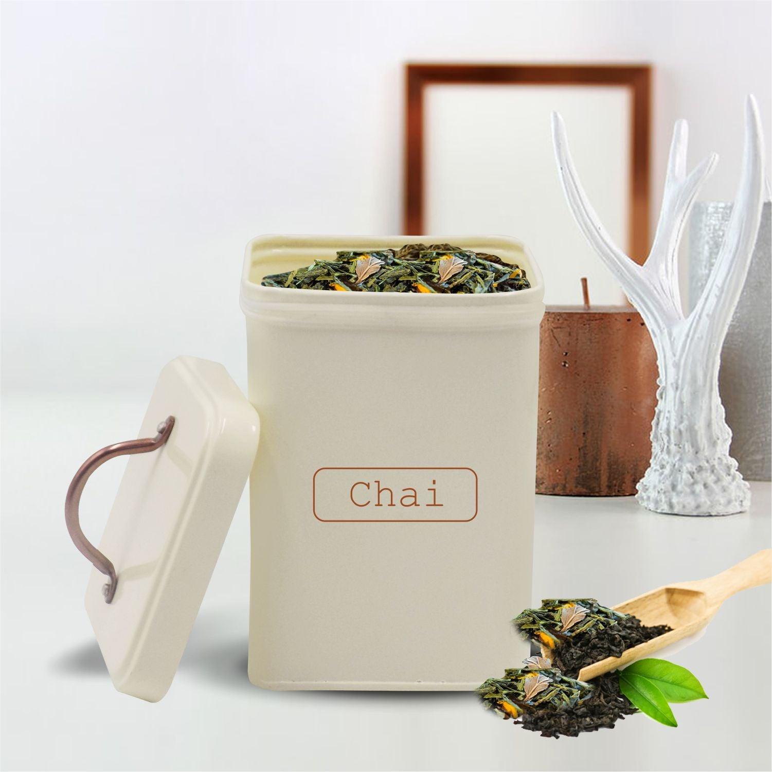 Market99 Chai Jar, Kitchen Decorative, Countertop Metal Storage Jar, Ivory, Mild Steel - MARKET 99