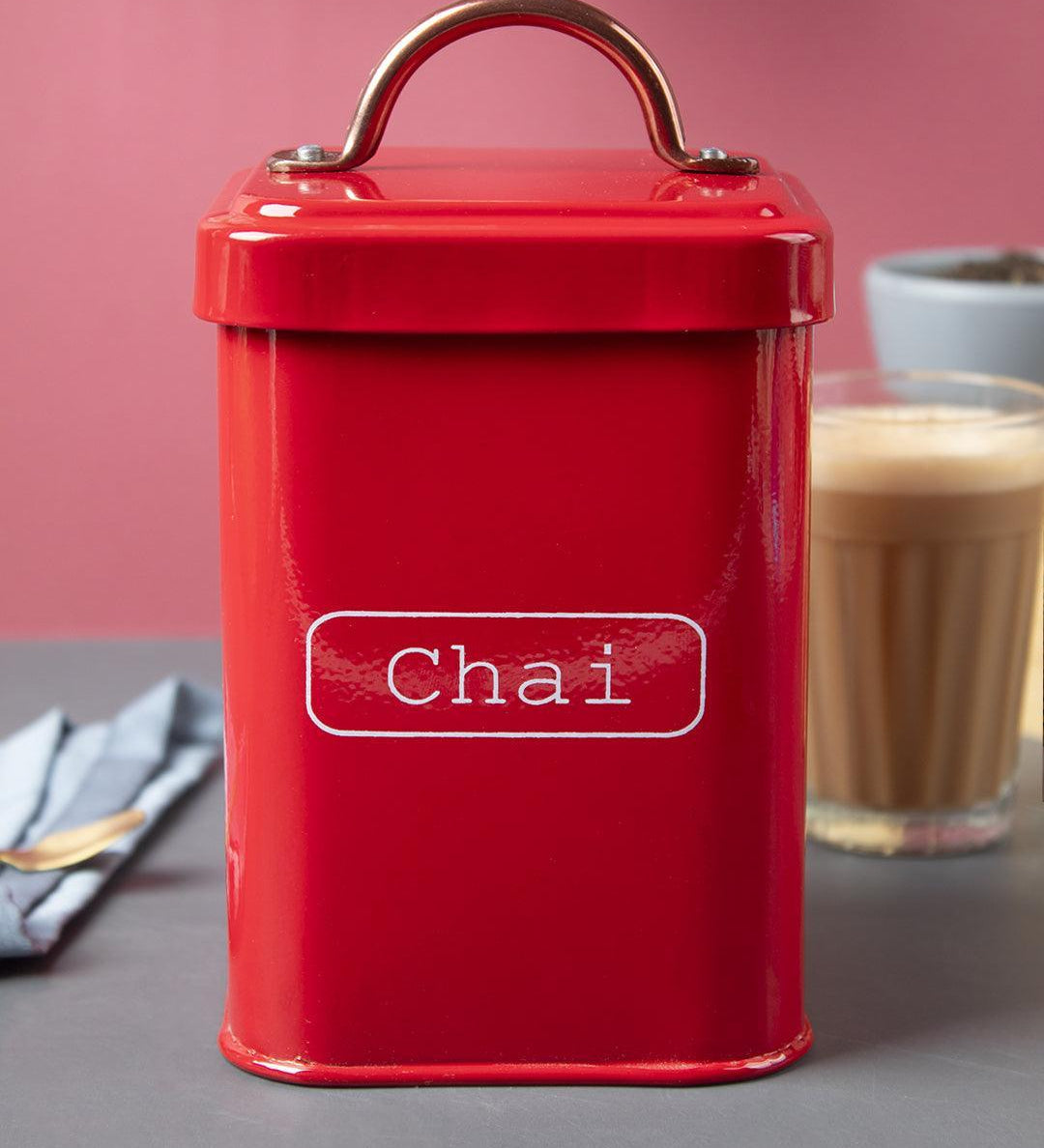Market99 Chai Jar, Kitchen Decorative, Countertop Metal Storage Jar, Red, Mild Steel | (1 Litre) - MARKET 99