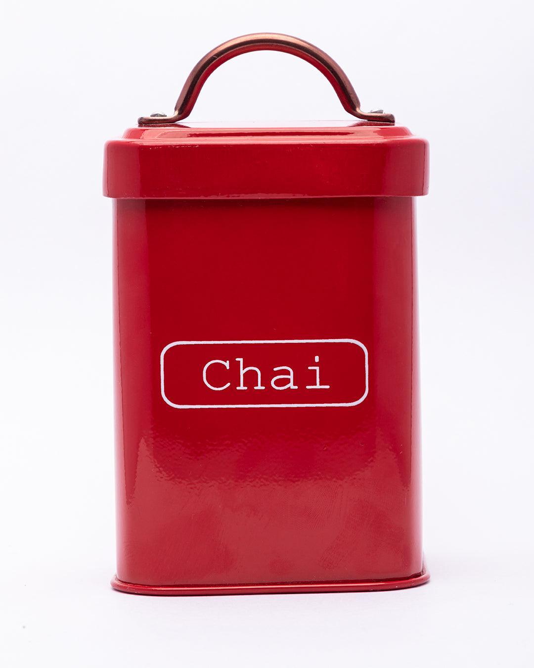 Market99 Chai Jar, Kitchen Decorative, Countertop Metal Storage Jar, Red, Mild Steel | (1 Litre) - MARKET 99