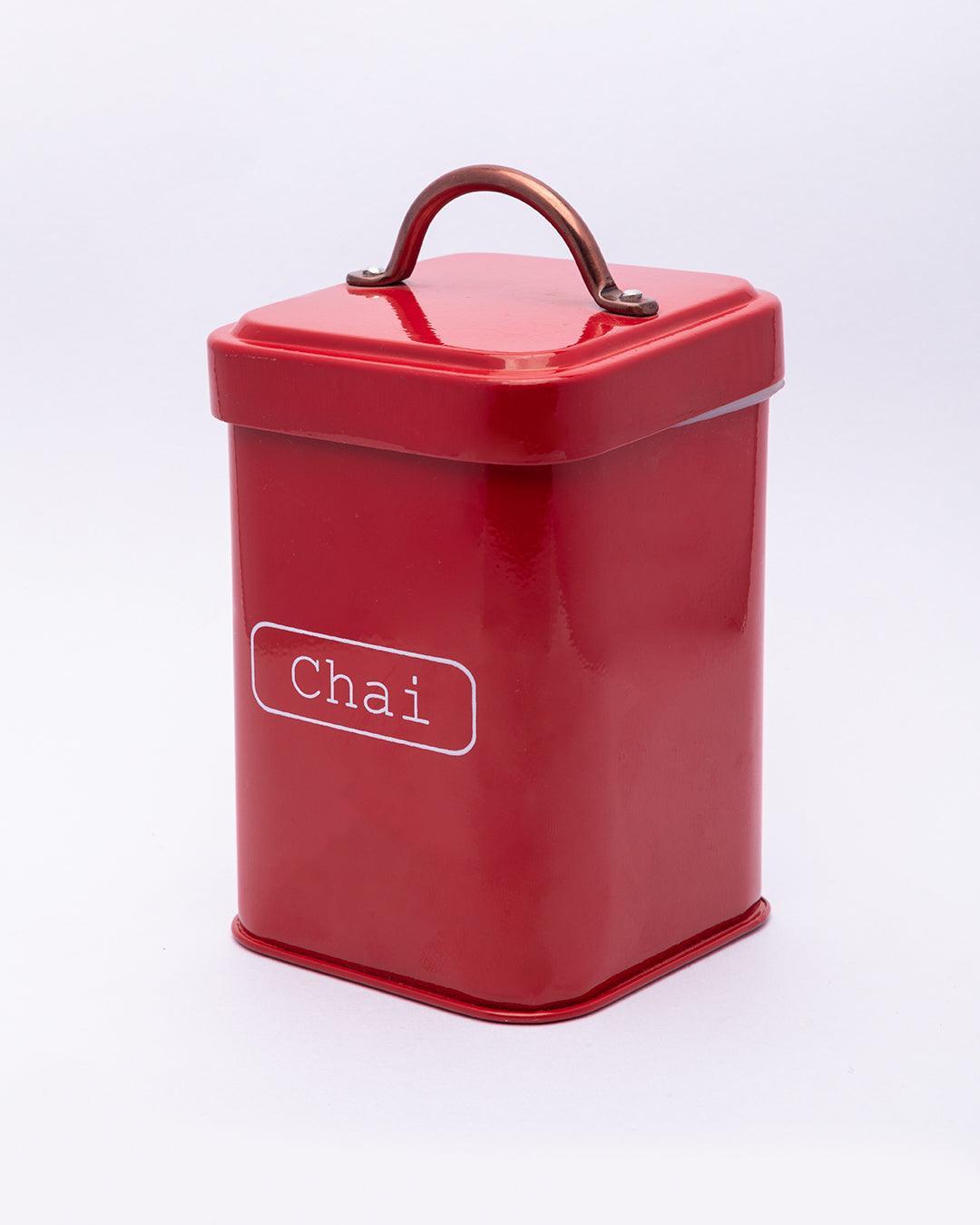 Market99 Chai Jar, Kitchen Decorative, Countertop Metal Storage Jar, Red, Mild Steel | (1 Litre) - MARKET 99