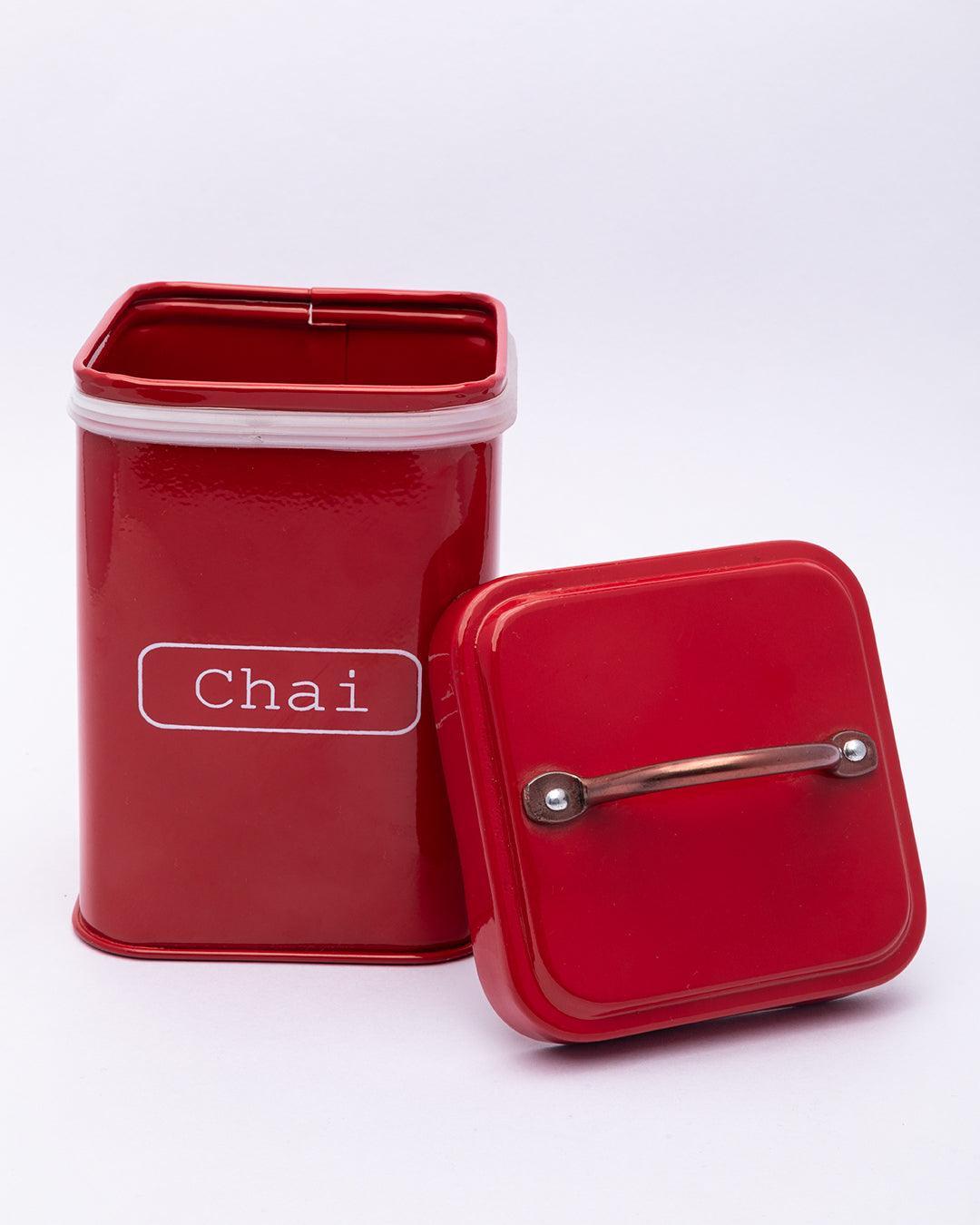 Market99 Chai Jar, Kitchen Decorative, Countertop Metal Storage Jar, Red, Mild Steel | (1 Litre) - MARKET 99