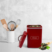 Market99 Chai Jar, Kitchen Decorative, Countertop Metal Storage Jar, Red, Mild Steel | (1 Litre) - MARKET 99