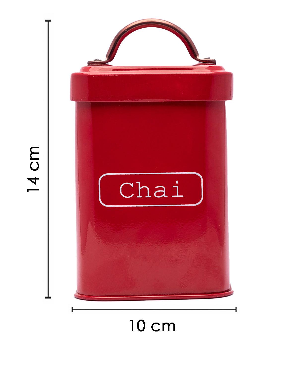 Market99 Chai Jar, Kitchen Decorative, Countertop Metal Storage Jar, Red, Mild Steel | (1 Litre) - MARKET 99